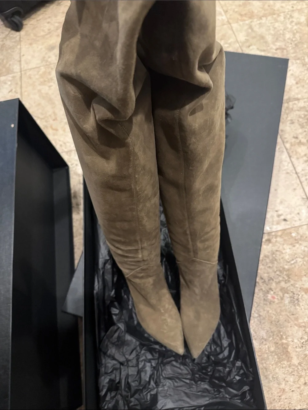 Saint Laurent Olive Suede Over-the-Knee Boots